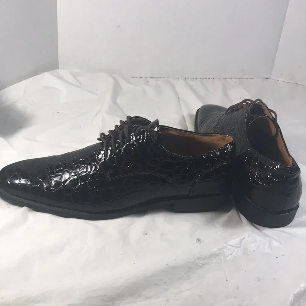 Men's Giovanni Chocolate Brown Reptile Print Leather Lace Up Dress Shoes